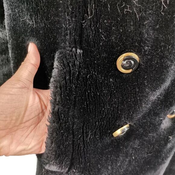 Vintage 1970s Double Breasted Black & Brown Faux Fur Coat | Borgazia by Fairmoor - Picture 5 of 13